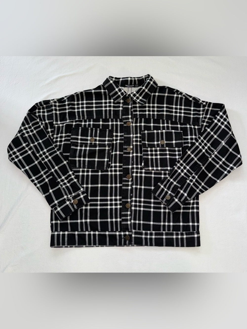 Nasty Gal Black & White Plaid Shirt Jacket